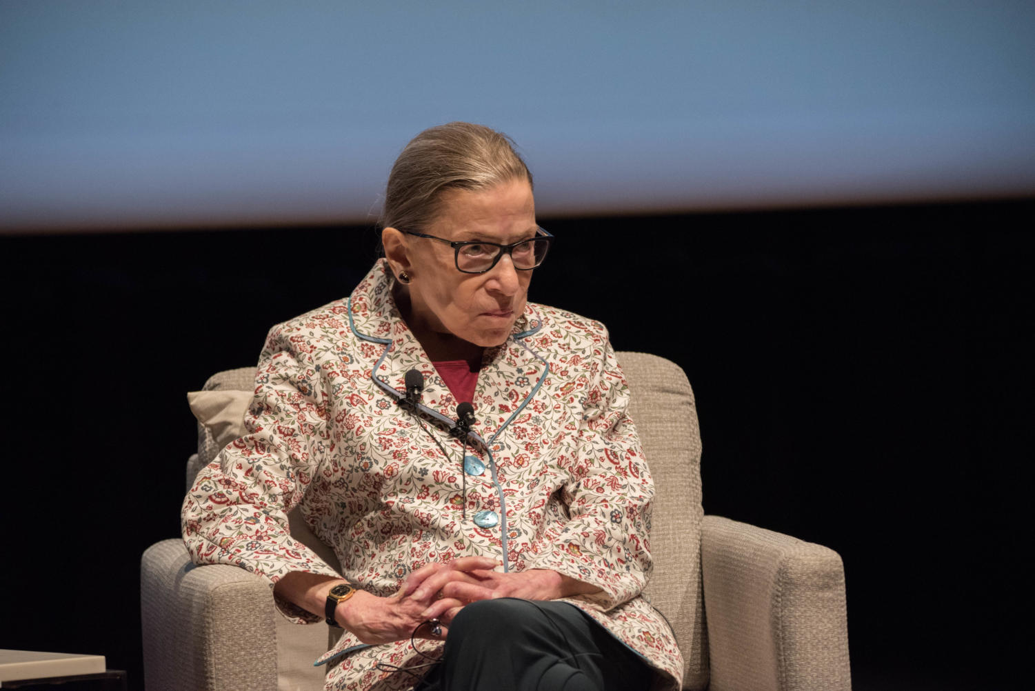 Supreme Court Justice Ruth Bader Ginsburg participates in a talk at the Logan Center for the Arts as part of her acceptance of the 2019 Harris Dean's Award.