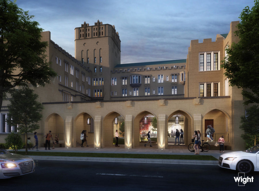 A street view rendering of UChicagos new student wellness center.