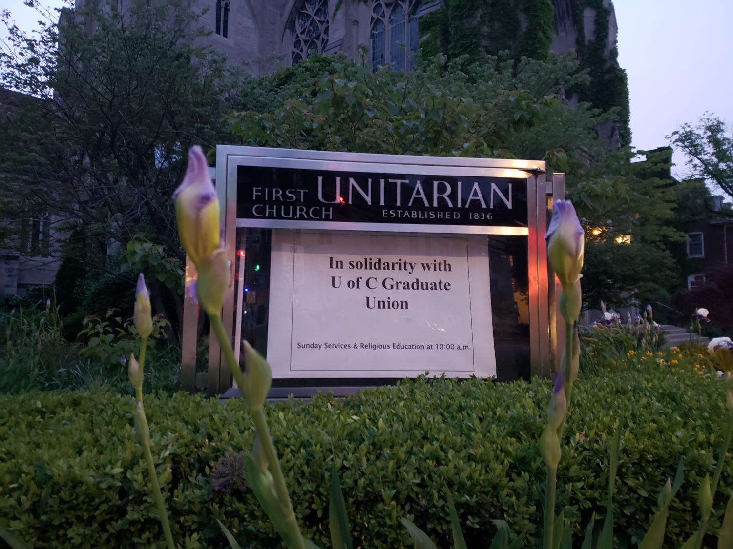 First Unitarian Church on 57th and Woodlawn has a sign up in support of GSU.