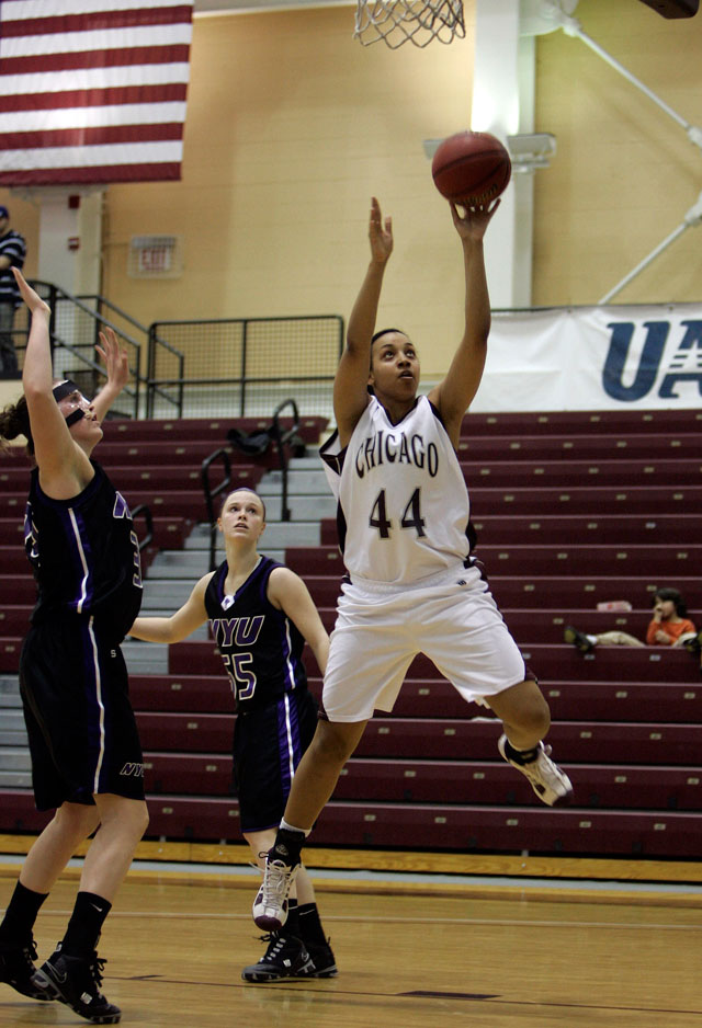 Chicago Freshman Gabrielle Blackwell (44) hits a layup during their  game against NYU. Chicago lost 72 - 54.
