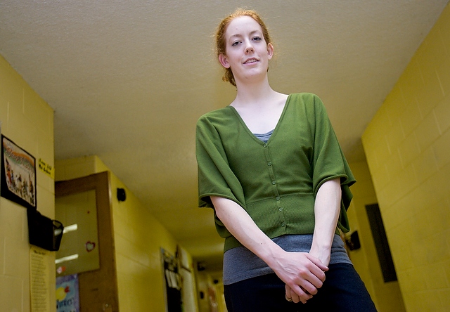 Sydney Ahearn, A.B. '08 and a Teach for America corps member, poses for a portrait at James N. Thorp Elementary school.