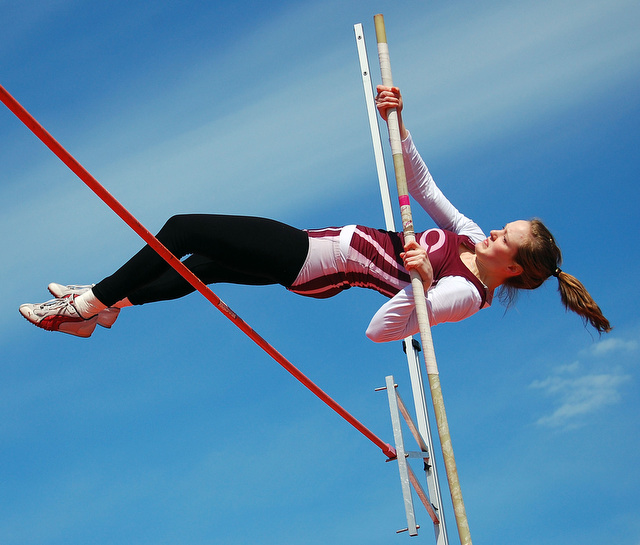 Second-year Moriah Grooms competes in the women's pole vault at last Saturday's track meet at Haydon Track. Grooms finished second in the event.
