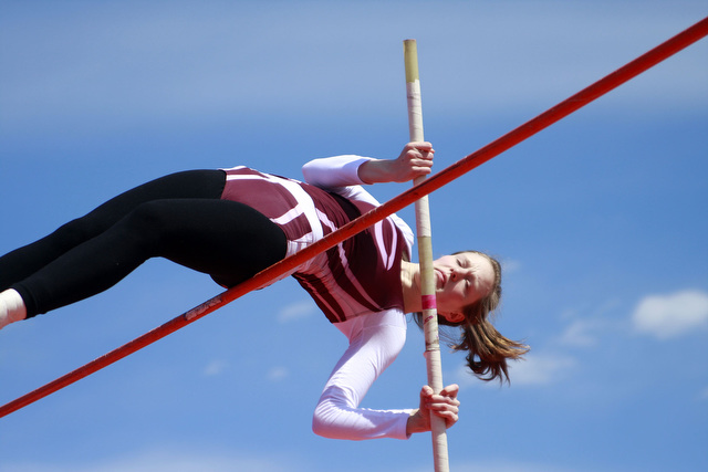Moriah Grooms, second-year, competes in the Women's Pole Vault at last Saturday's outdoor track meet at Haydon Track. Grooms came in second in the event.