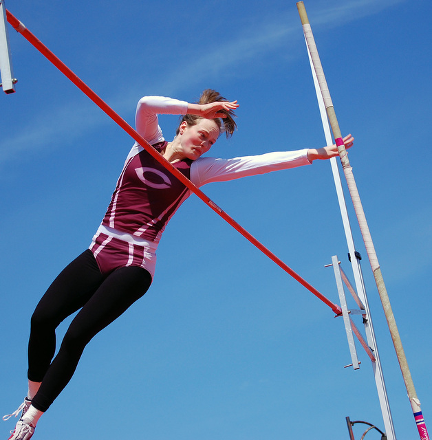 Second-year Moriah Grooms competes in the women's pole vault at last Saturday's track meet at Haydon Track. Grooms finished second in the event.