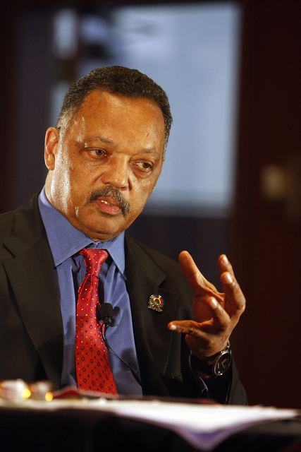 Reverend Jesse Jackson Sr. discusses funding a higher education in the Max Palevsky Cinema in Ida Noyes last Monday.