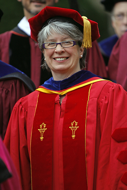 Dean of Rockefeller Chapel Elizabeth Davenport pauses during the Academic Procession as part of the celebration for the University's 500th Convocation on Saturday.