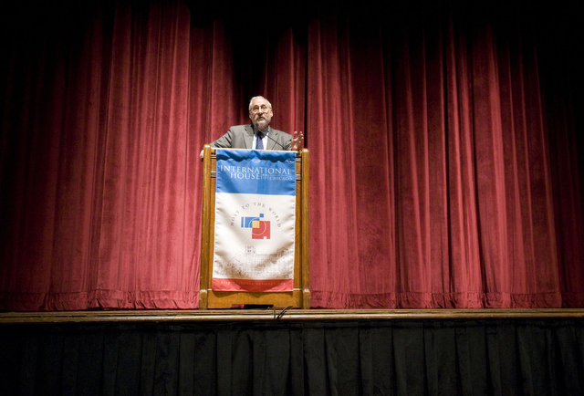 Nobel Prize winner Joseph Stiglitz speaks about his new book on the economic crisis, Freefall, in the International House on Thursday night.