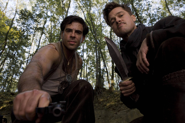 Sgt. Donny Donowitz (Eli Roth, left) and Lt. Aldo Raine (Brad Pitt), star in Quentin Tarantino's Inglourious Basterds.