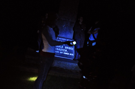 Members of F.I.S.T. pose in front of a monument to the unrecognized victims of the Ashtabula Horror as part of the 2010 Scav hunt road trip.