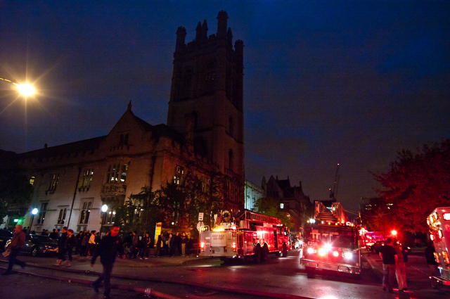Fire trucks and ambulances lined 57th Street and University Avenue in response to the fire at the Math-Stat building Tuesday evening. As a result, the evening shuttle bus service was rerouted.
