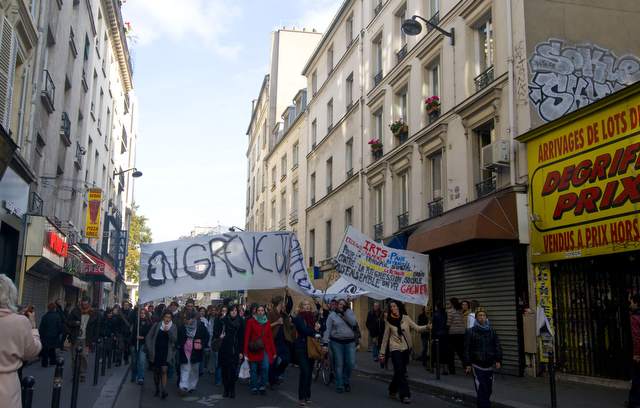 Protesters march towards the Place de la Republique last Thursday, two days after the Senate passed the retirement bill.