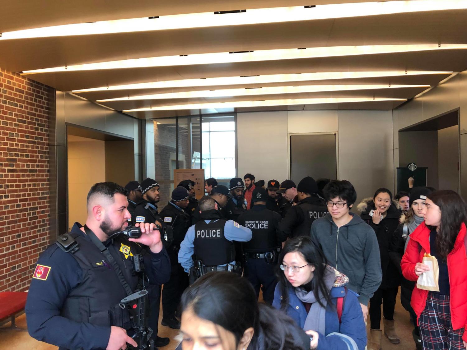 Police evacuated students from the Saieh Hall of Economics at around 12:30 p.m.