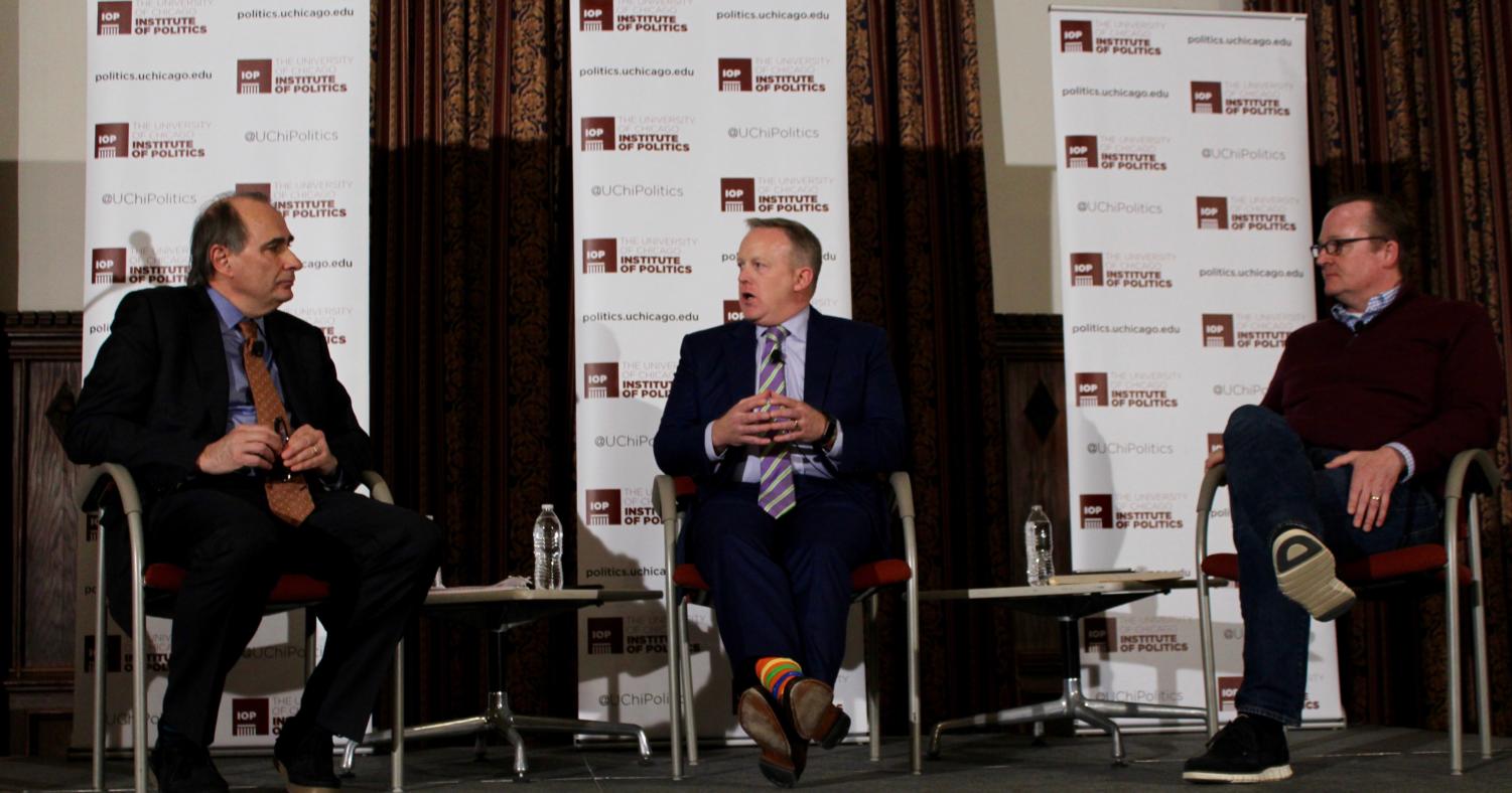 Axelrod, Spicer, and Gibbs (from left to right) discussed the press, press secretaries, and the coming Trump administration.