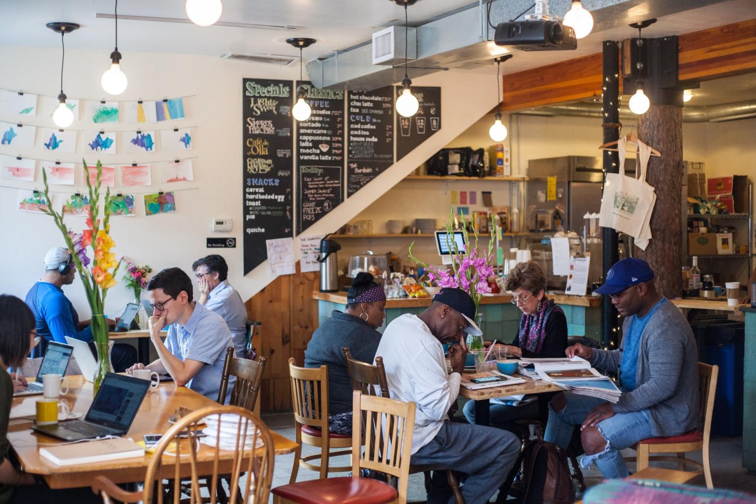 A hybrid bookshop-cafe, Build Coffee also acts as a small venue for artists’ gallery shows, game nights, and mini-workshops and sells used press publications, magazines, comics, and other books on their shelves.