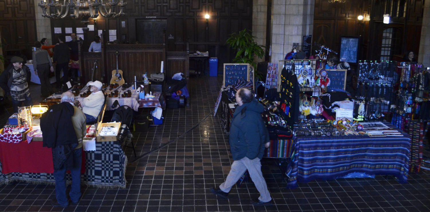 Vendors on the ground floor of Ida Noyes at the 56th Annual UChicago Folk Festival.