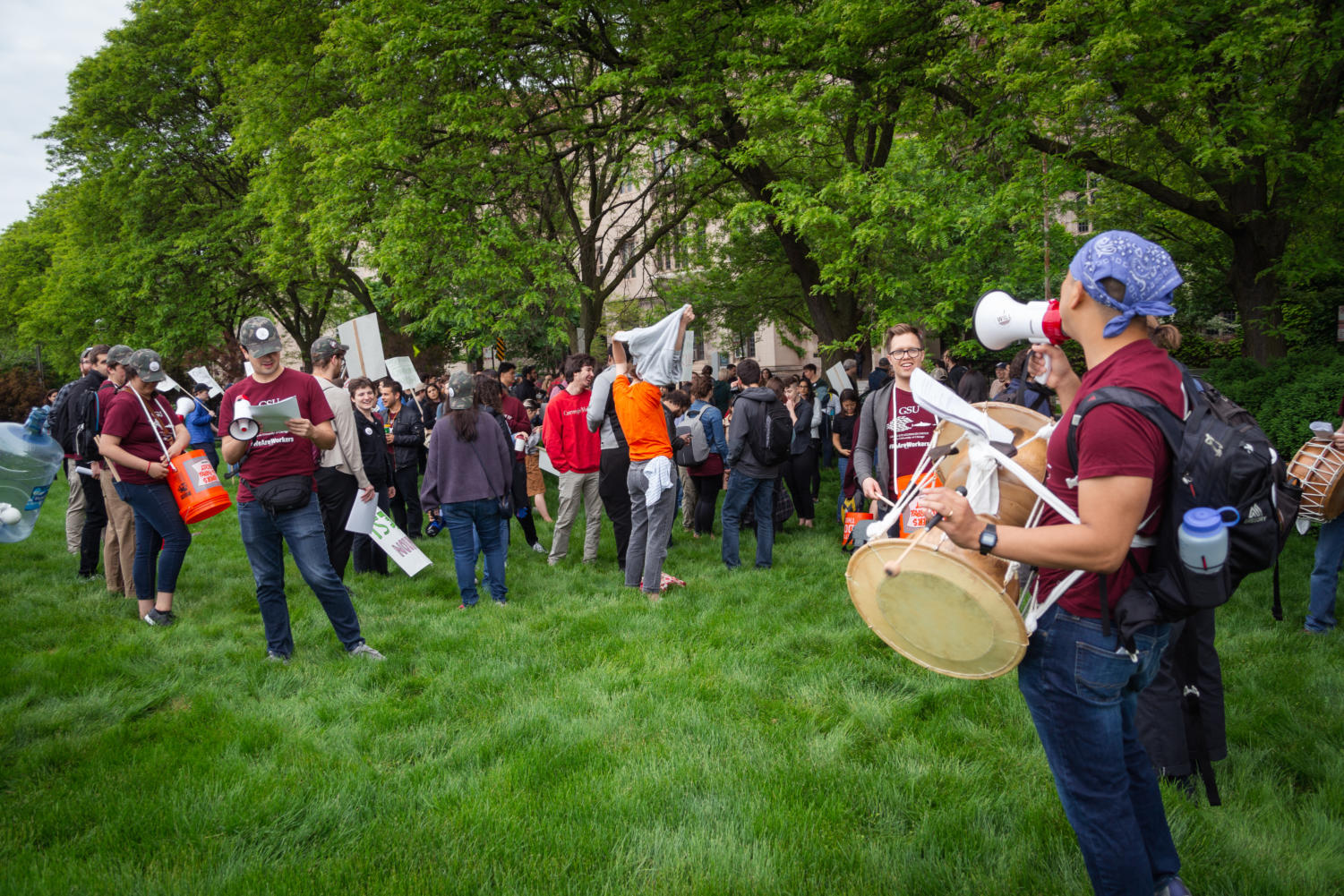 Protesters gather at 8 a.m. on the Midway.