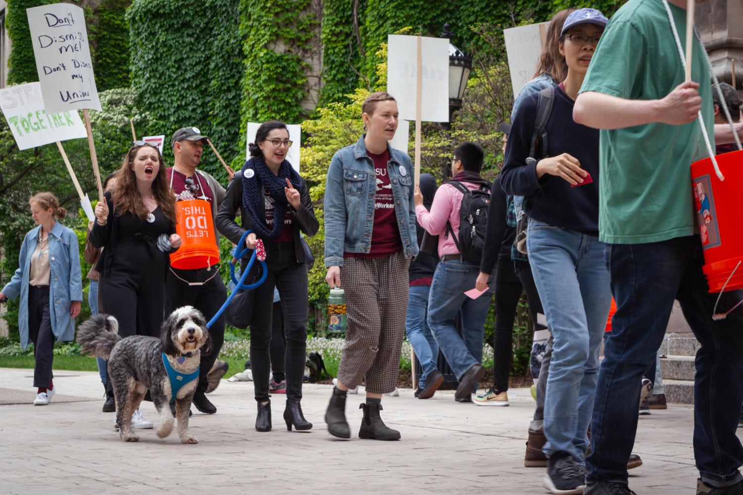 Protesters picket outside Stuart Hall.