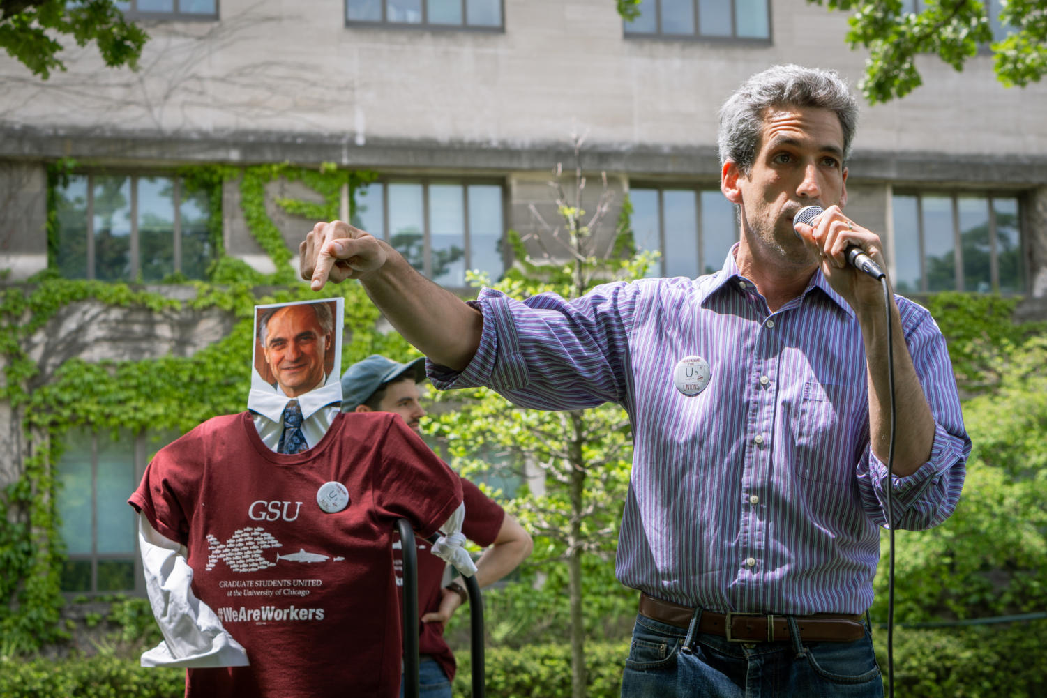 Daniel Biss speaking at a rally on the third day of GSU's industrial action.