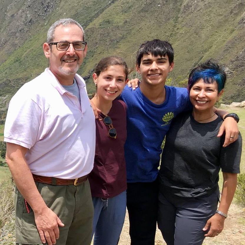 Marcus and his family (left to right: Jeff, Sofia, Marcus, Rebeca) at Machu Picchu, Christmas 2017.