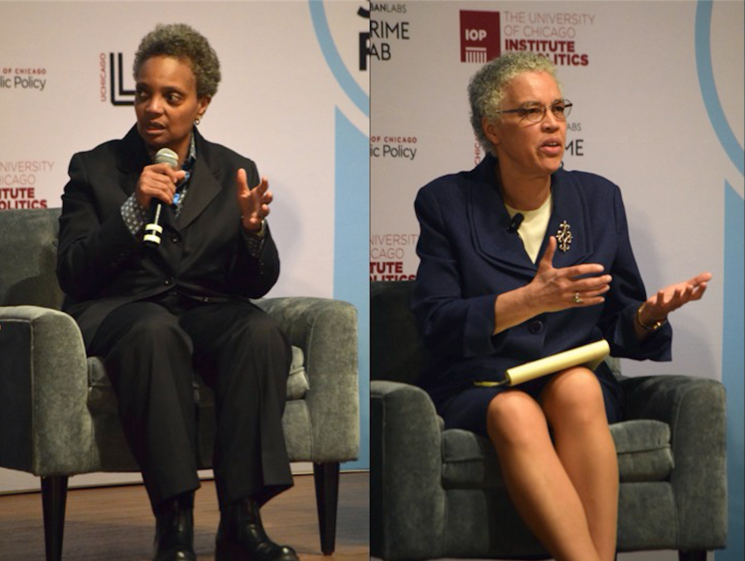 A panel questioned Lightfoot and then Preckwinkle in separate 45-minute segments on issues from police reform to poverty.