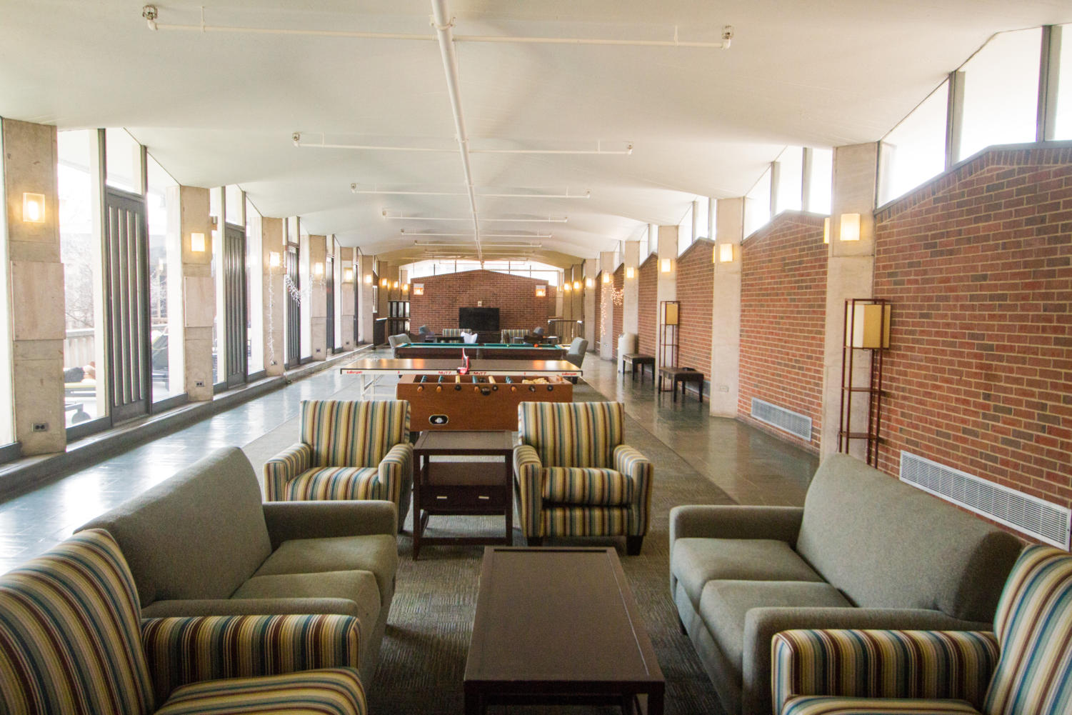 The Pierce Tower breezeway and its furniture “potentially clean enough to be salvaged before the building’s scheduled demolition.”