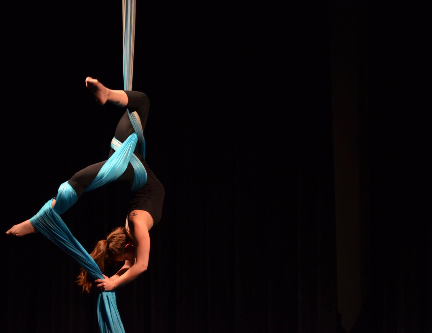 Fourth-year Cecilia Boyers performs on silks for Le Vorris & Vox's annual winter showcase.