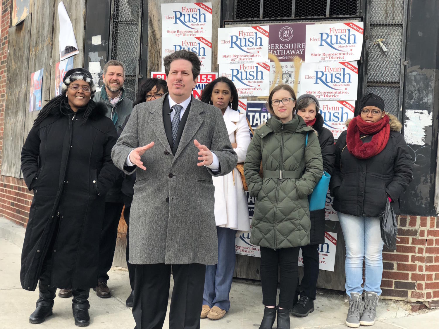 Gabriel Piemonte announces his candidacy for Fifth Ward Alderman at the corner of 71st Street and Merrill.