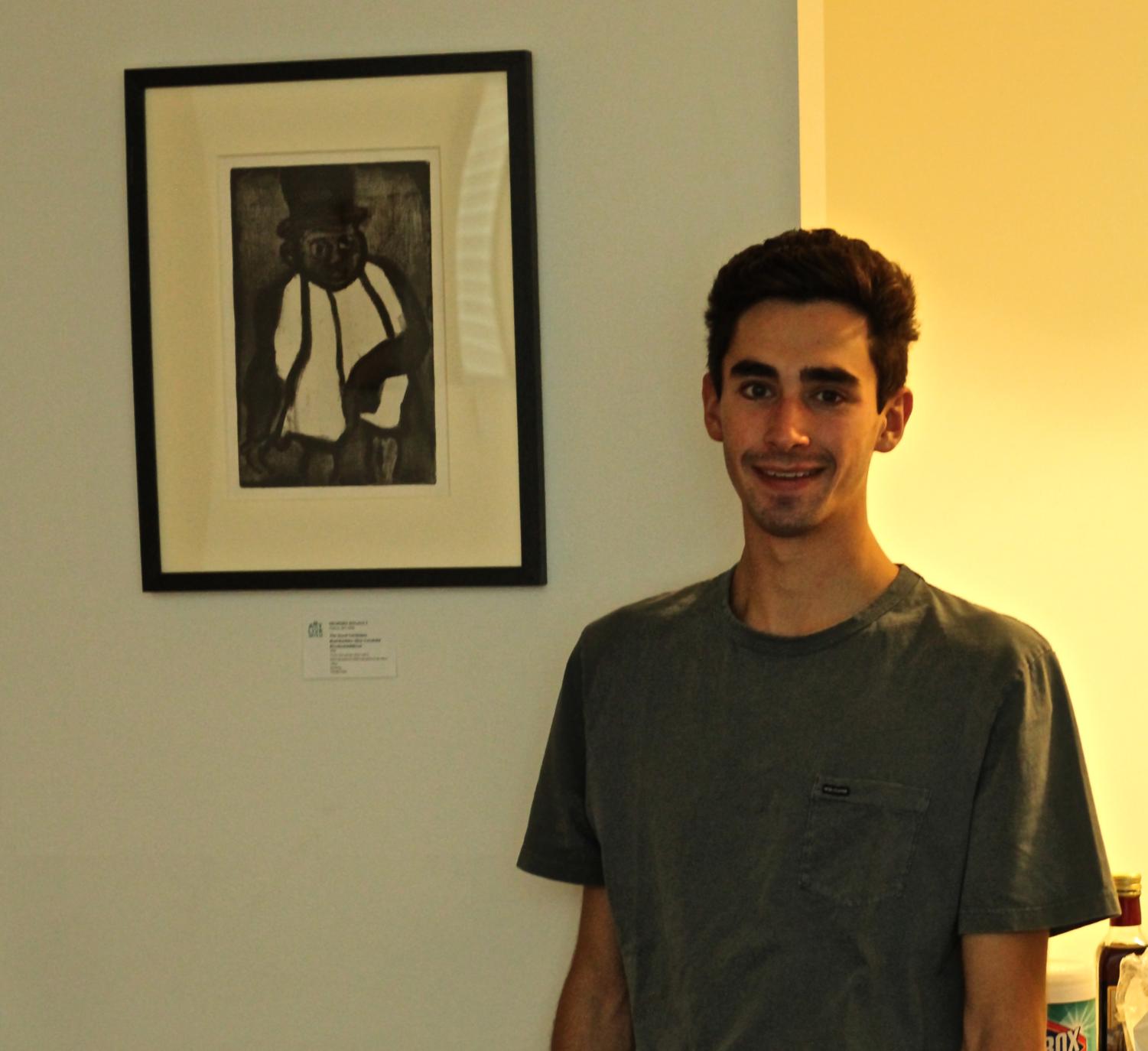 Second-year Jonathan Mandel with “Le Bon Candidate Boudoubadabou (The Good Candidate Boudoubadabou)” by Georges Rouault