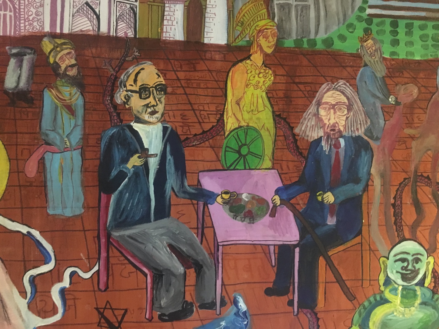 Smith and Eliade are pictured together in a mural at the Divinity School's coffee shop, Grounds of Being. The artist is Rita Biagioli (A.M. '11).