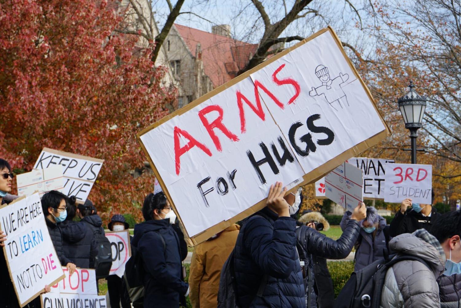 Rally goers held signs made by the event’s organizers.