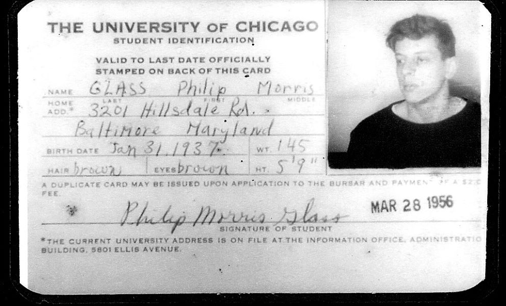 19-year-old Glass’s 1956 student ID. He would graduate later that year.