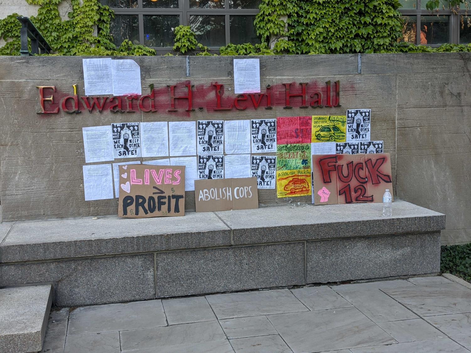 The sign outside Levi Hall after the rally's conclusion.