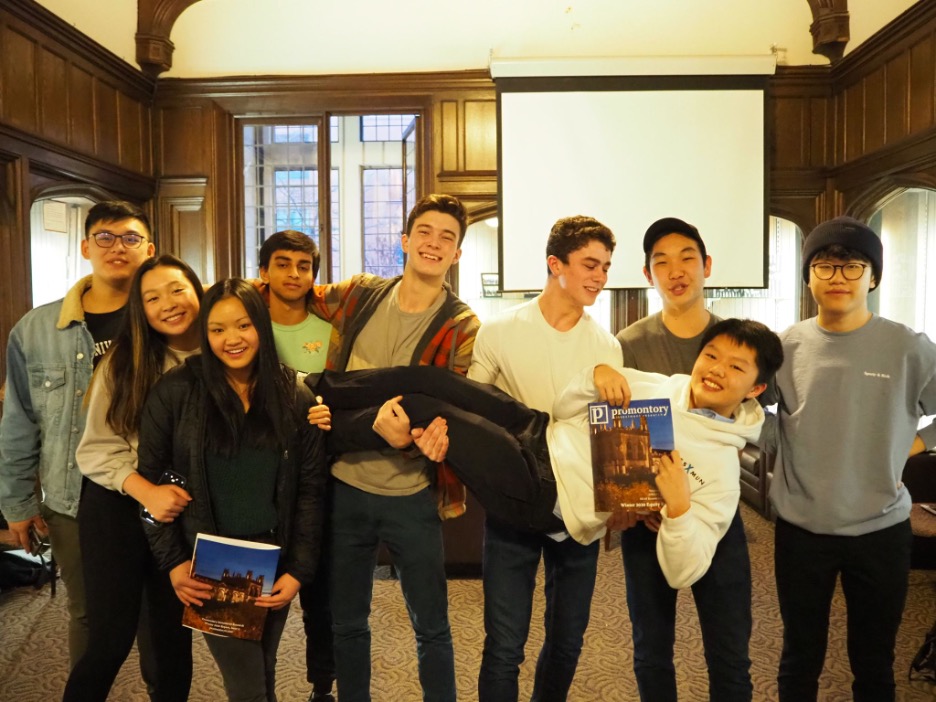 Lewis with his fellow Promontory members at a launch party for their Winter 2020 issue of the club’s quarterly investment research report.