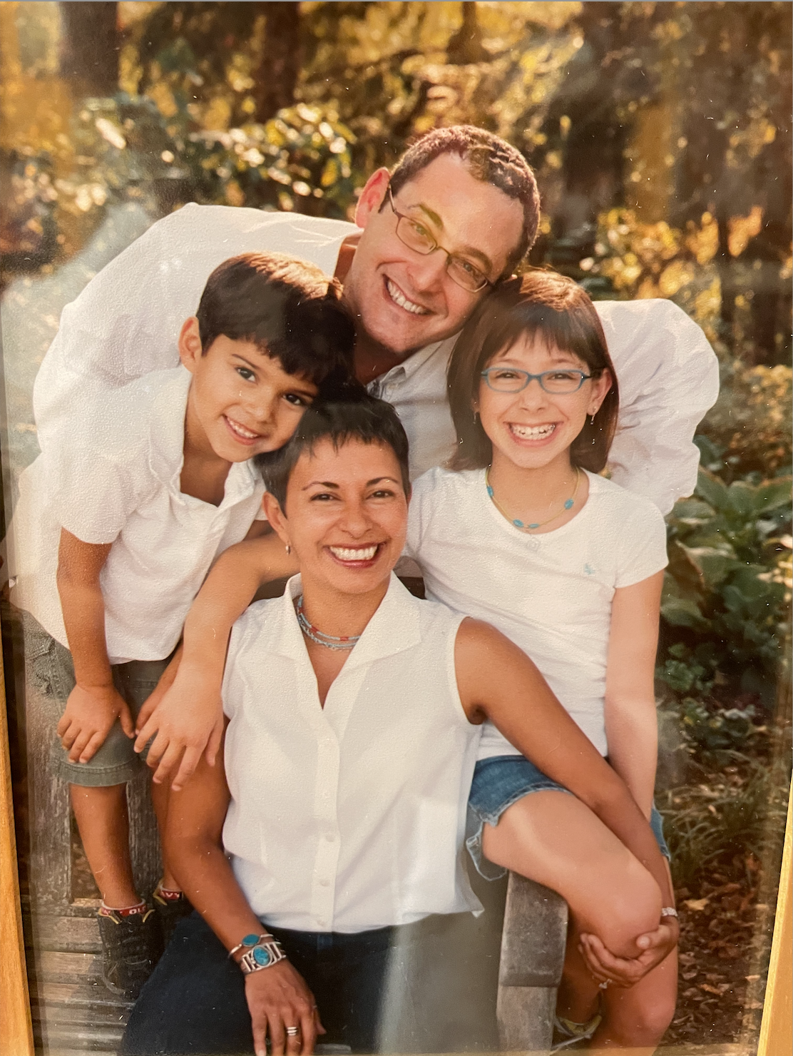 A family portrait displayed in the downstairs bathroom of Marcus’ family home.