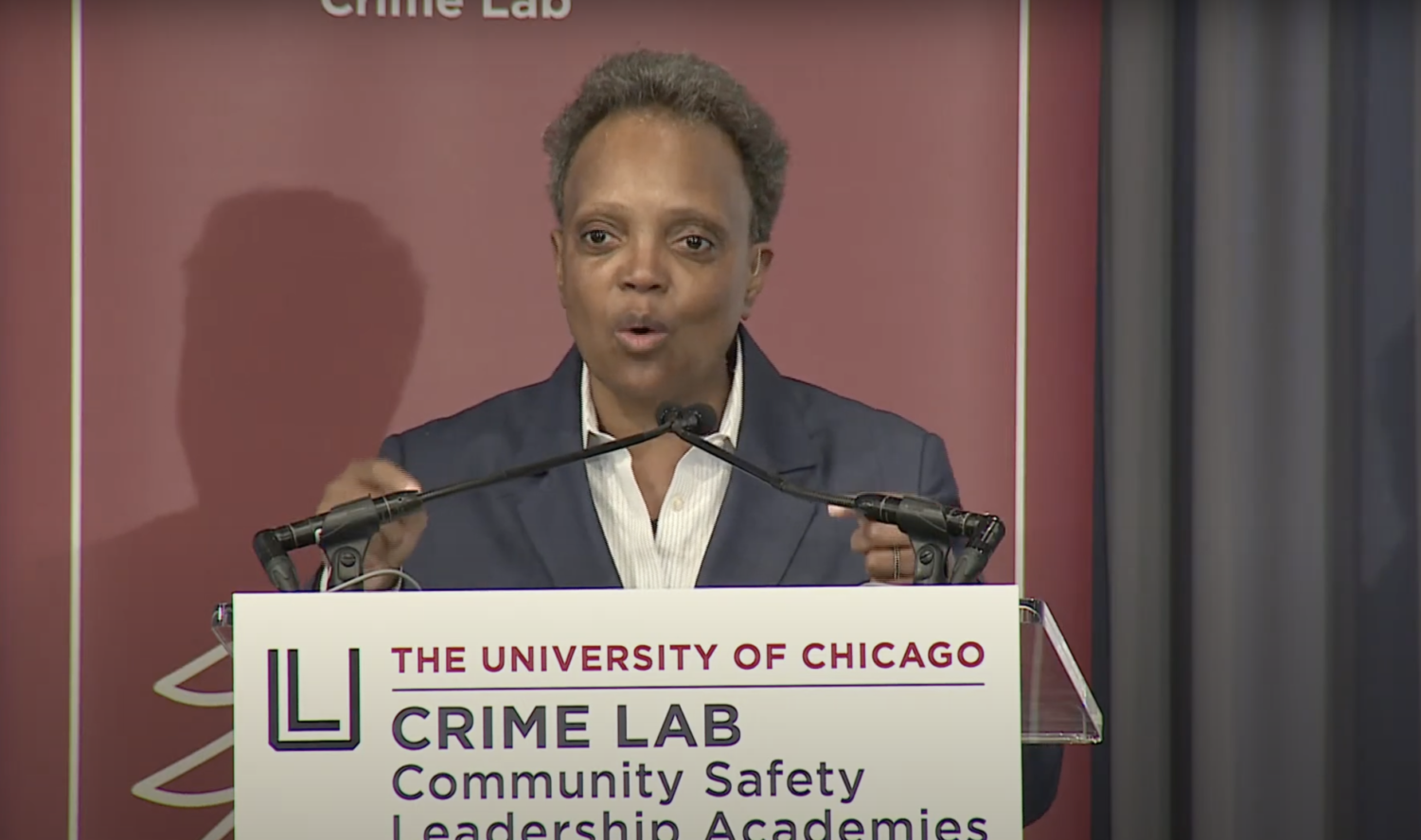 Chicago Mayor Lori Lightfoot talked during the event.