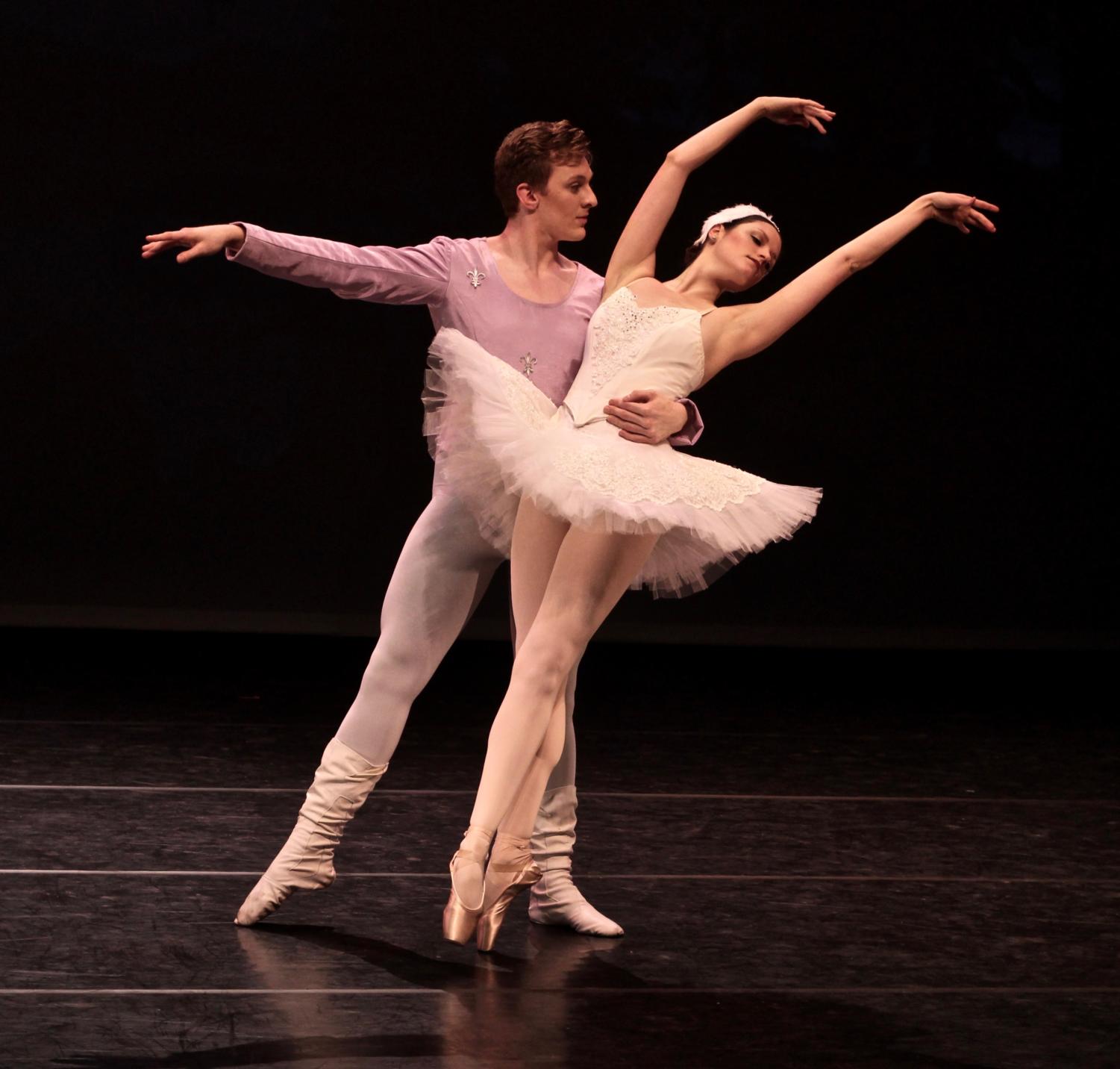 Third-year Kyle Wickham as Prince Siegfried and Divinity School graduate student Caroline Anglim as Odette in UBallet's 