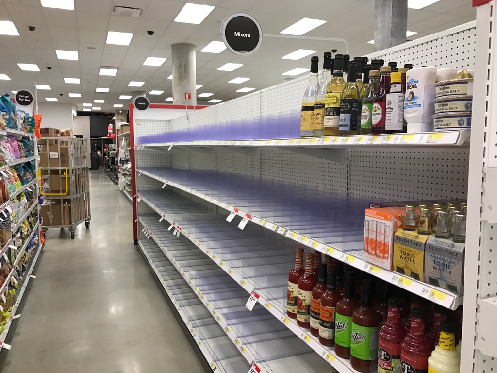 Target has put up liquor labels on one of its aisles, but the store does not yet have permission to sell alcohol.