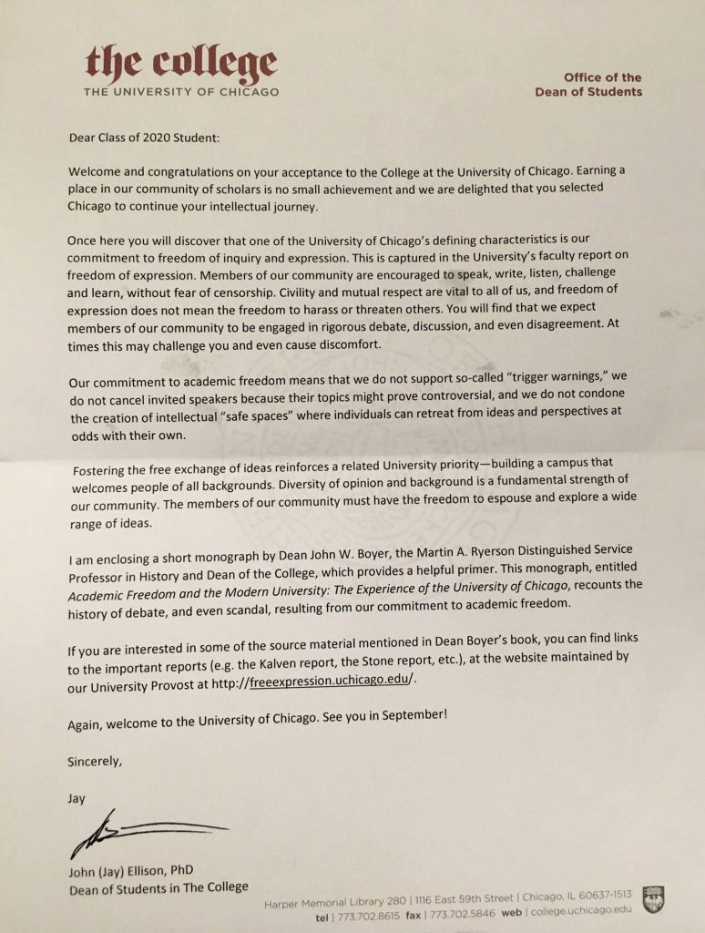 The full letter from Dean Ellison.