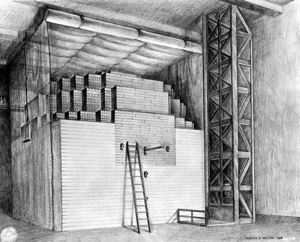 A 1946 drawing of the Pile-1 reactor, which was erected beneath the west stands of Stagg Field.