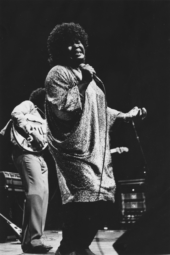 Blues singer Koko Taylor performs in the University of Chicago's Mandel Hall at a winter concert sponsored by the Major Activities Board. Photo taken January 19, 1985.