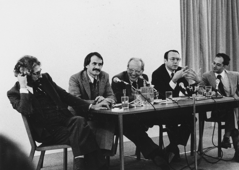 Smith participates in a round-table on general education and its uses. Charles Wegener (center) was the moderator. | October 20, 1982