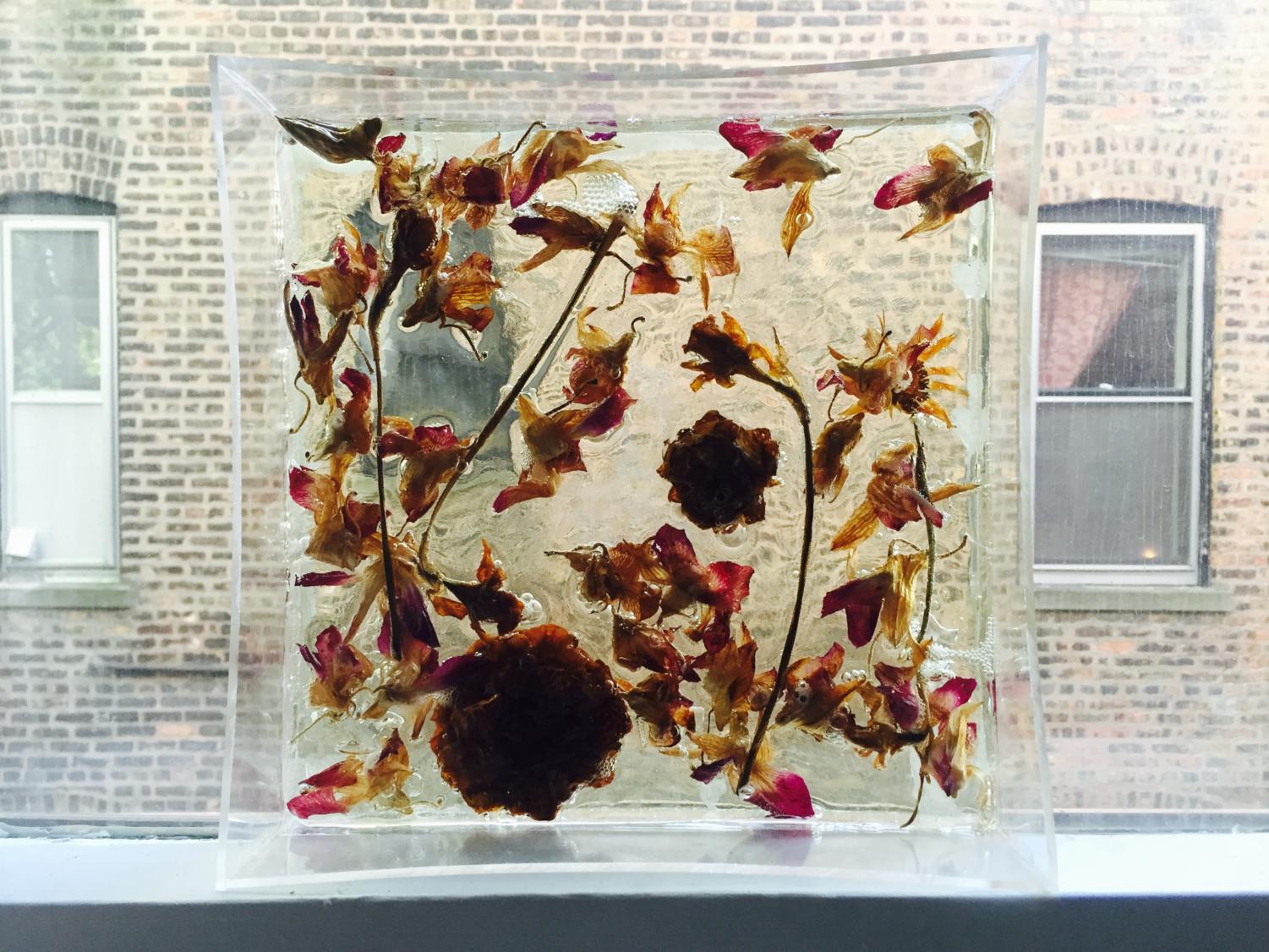 For a class project, Renata created a plexiglass crypt for flowers that represented relationships with people close to her.