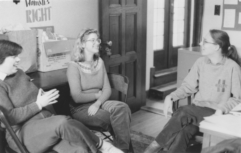 Members of the University of Chicago Womyn's Union in their office in Ida Noyes Hall.