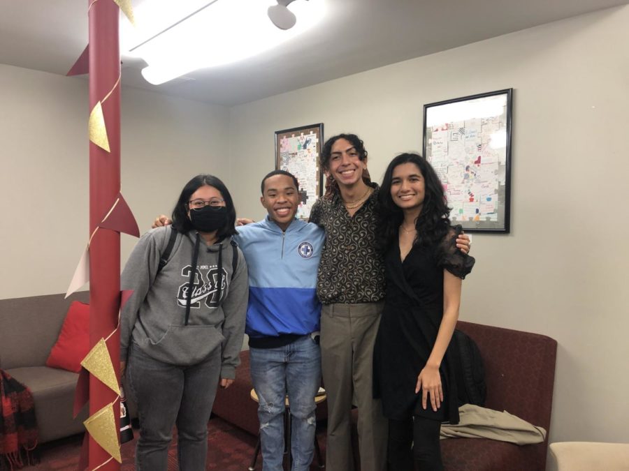 Newly elected College Council representatives Luz Maria Montiel, Elijah Jenkins, Juan Simon Angel, and Meera Dasgupta after the announcement of the results.