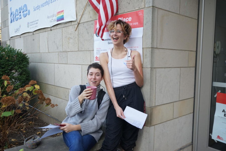 Hyde Park residents Dylan Murray and Gabriel Smith at the 25th Precinct polling place. November 8, 2022. 