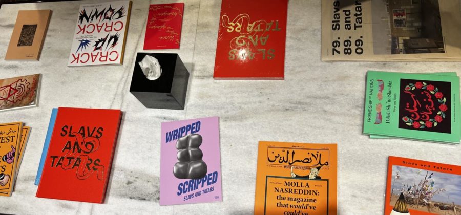Books on display at the MERCZbau exhibition.