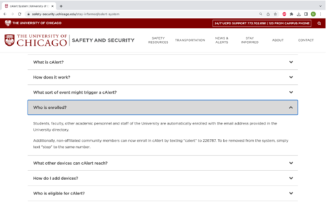 The University’s previous automatic enrollment policy for cAlert on the Department of Safety & Security website.
