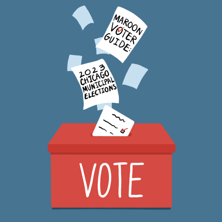 Digital art featuring a red ballot box labeled "Vote" and white and light blue papers featuring the title text on a blue background.