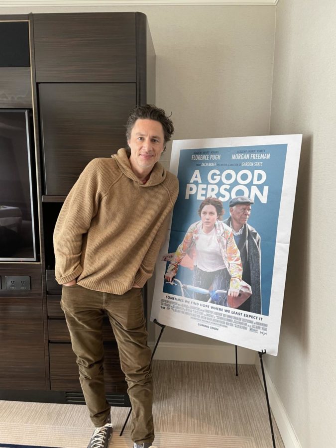 Writer and director Zach Braff at the college roundtable for his new film, A Good Person.