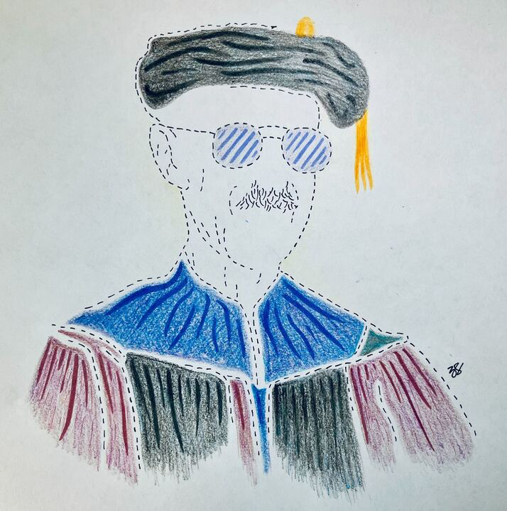 Illustration of Dean Boyer in academic regalia